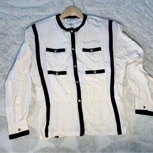 Carlisle Navy and Cream 100% Silk Blouse